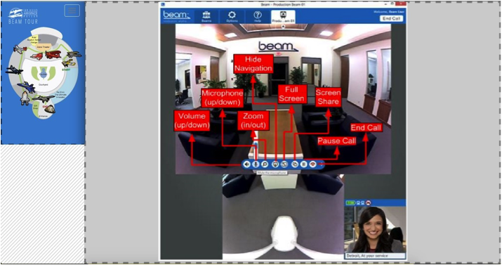 Screenshot of map and BeamPro driver screen side by side
