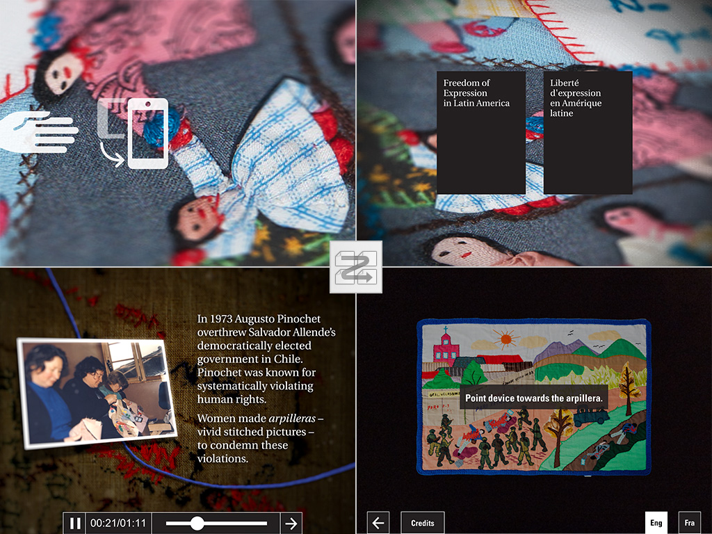 Four screenshots from the introduction of the app.